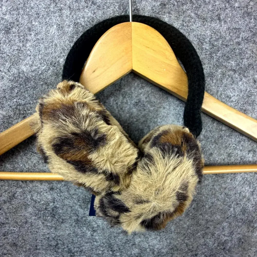 Hat Attack Faux Fur Earmuffs Womens One Size Black Brown Leopard Print‎ Cute